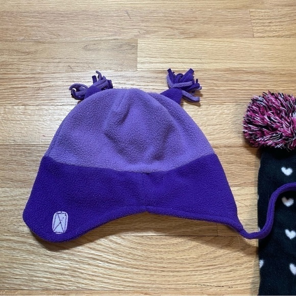 Toddler Hat Mitten Bundle Lot Owl Penguin Pink Purple Black Knit Winter - Picture 5 of 6